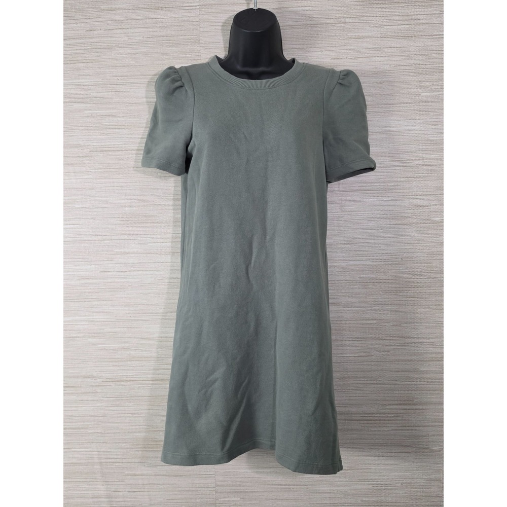 Club Monaco Darleigh Mini Sweatshirt Dress Womens XS Green Puff Sleeve Pullover